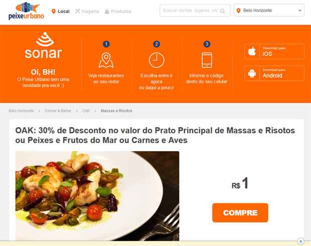 Peixe Urbano usa aplicativo Sonar para oferecer promoções por região - Reprodução/Peixe Urbano 