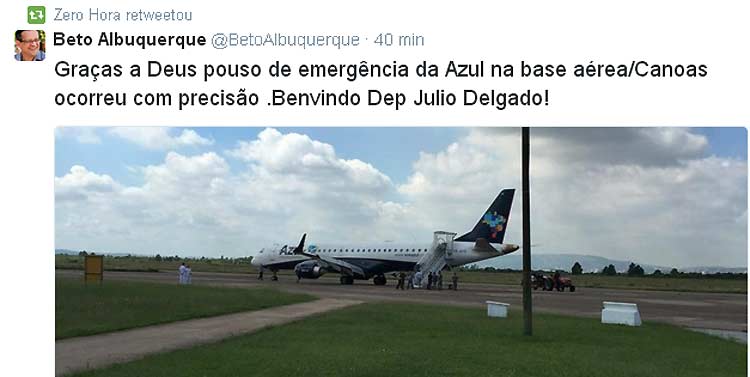 Avião da Azul que saiu de Confins faz pouso forçado no RS - Twitter/Reprodução