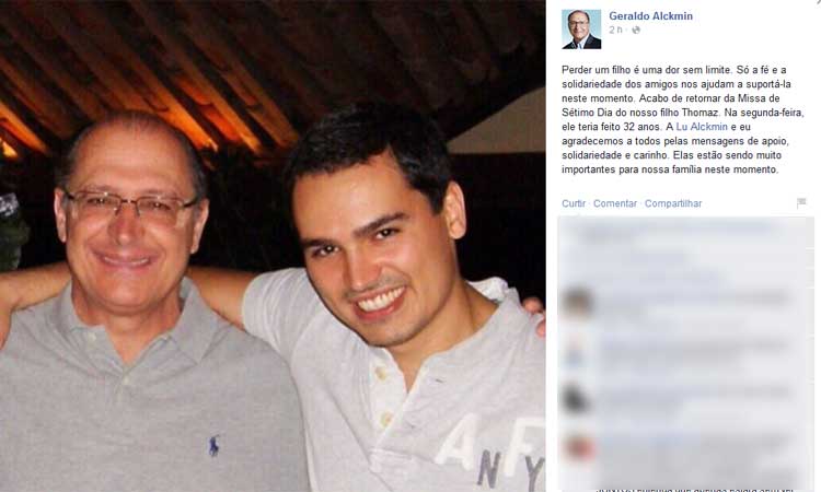 Geraldo Alckmin fala pela 1ª vez sobre morte do filho e agradece apoio - Reprodução/Facebook