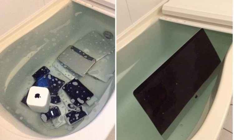 Mulher vinga traição do namorado jogando aparelhos Apple dele na água - Reprodução/Twitter