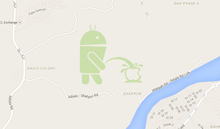 Rivalidade entre Apple e Android é tema de brincadeira no Google Maps; veja! - Google Maps / Reprodução