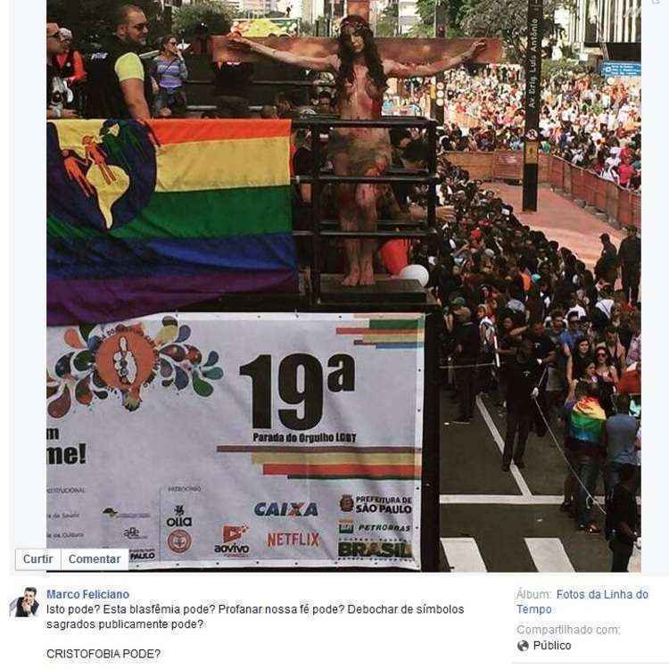 Modelo que desfilou crucificada na parada do orgulho LGBT vira tema de discussão na internet - Reprodução/Facebook