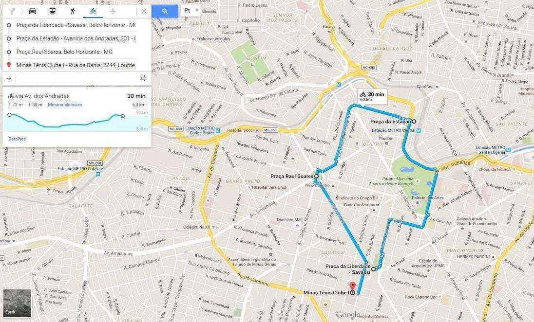 Google Maps disponibiliza ferramenta que mostra rota de bicicletas em Belo Horizonte - Reprodução/Google