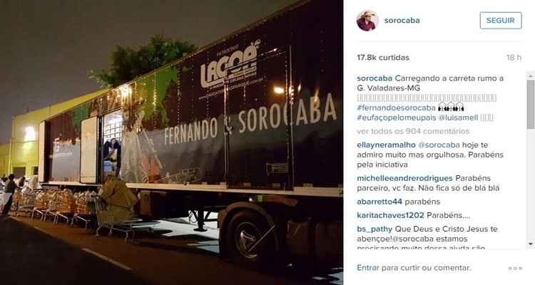 Dupla sertaneja Fernando e Sorocaba leva doações a Governador Valadares  - Reprodução da Internet