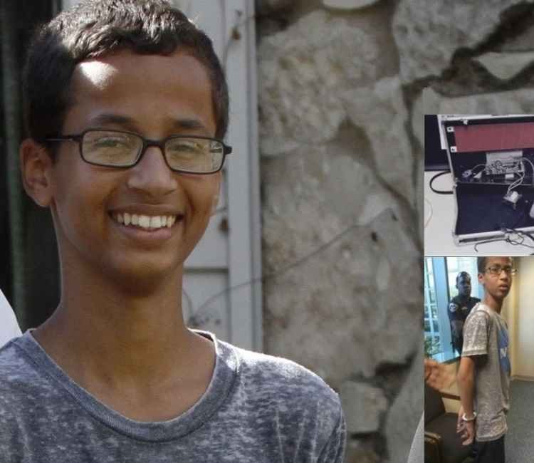 Família de adolescente detido nos EUA por ter relógio confundido com bomba pede US$ 15 milhões - Montagem - Ben Torres/Getty Images/AFP, Irving Police/AFP e Reprodução/Twitter