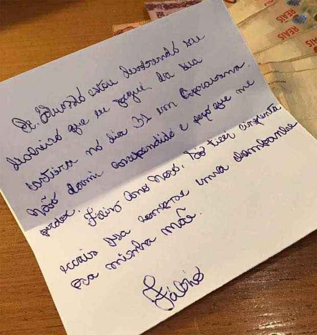 Ladrão devolve dinheiro roubado de advogado: "Peço que me perdoe" - Facebook/Reprodução