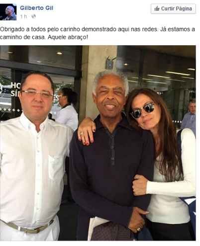 Gilberto Gil tem alta após 13 dias de internação - Reprodução Facebook