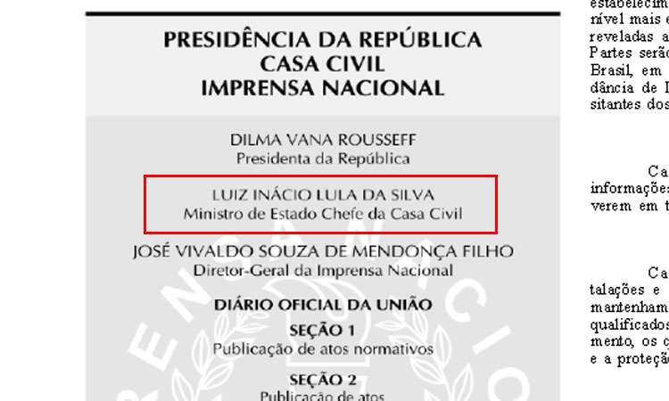 Nome de Lula aparece como ministro no expediente do Diário Oficial  - Diário Oficial da União/Reprodução