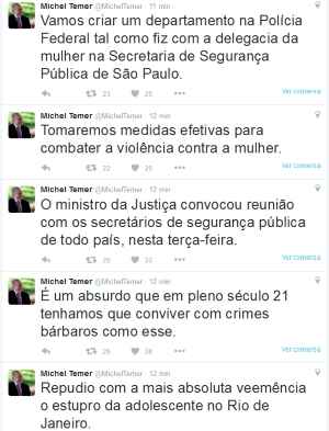Temer anuncia mudança na Polícia Federal, no rastro de estupro coletivo bárbaro - Reprodução Twitter
