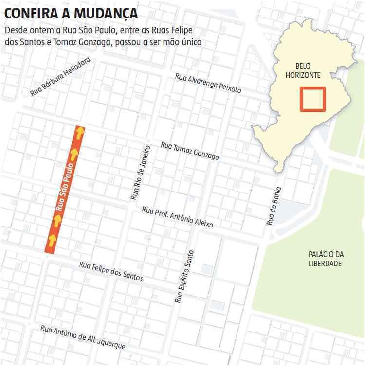 Trânsito é alterado em trecho da Rua São Paulo no Bairro Lourdes - Arte EM