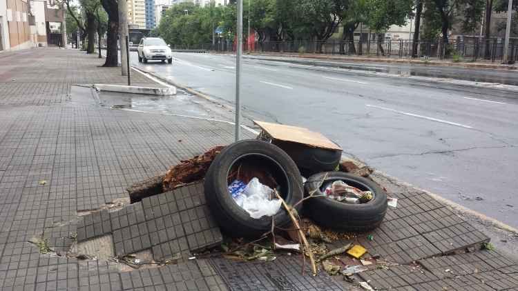 Calçada vira bota-fora e foco de dengue depois de corte de árvore - Mateus Parreiras/EM/D.A Press