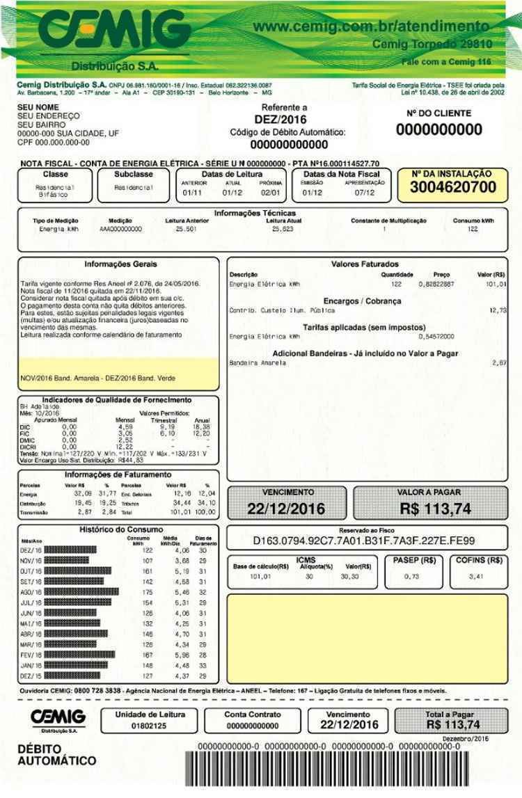 Conta de luz cairá até 20% em abril por cobrança indevida de Angra 3 - Reprodução/ Modelo de conta de luz