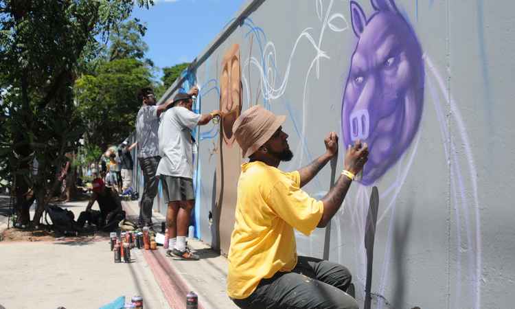 Grafiteiros participam do 1º Festival de Arte Urbana de BH  - Túlio Santos/EM/D.A Press