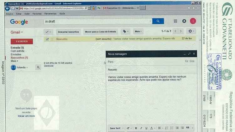 Monica Moura entrega imagem de e-mail criado para conversas secretas com Dilma - Reprodução 