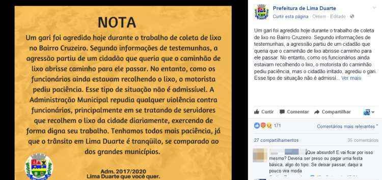 Pai e filho agridem gari em cidade mineira e prefeitura divulga nota de repúdio - Reprodução/Facebook