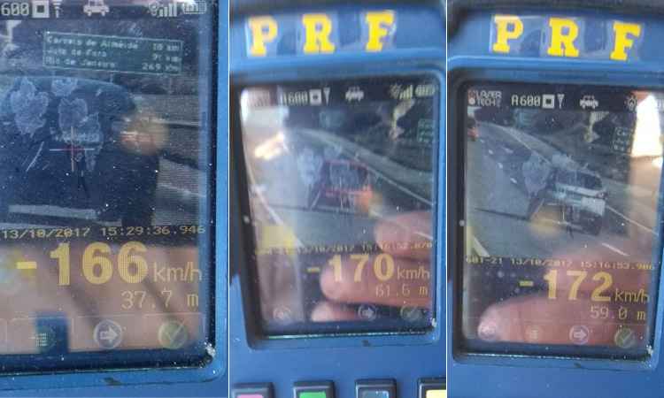Motoristas pisam fundo e são flagrados por radares da PRF na BR-040 - PRF/Divulgação