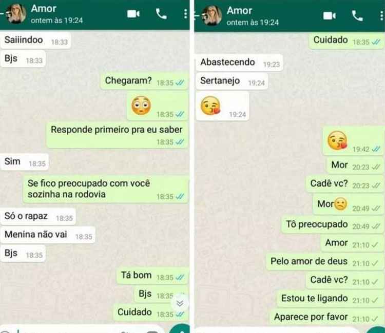 Conversa com namorado em rede social mostra últimos momentos de jovem assassinada - Reprodução/WhatsApp