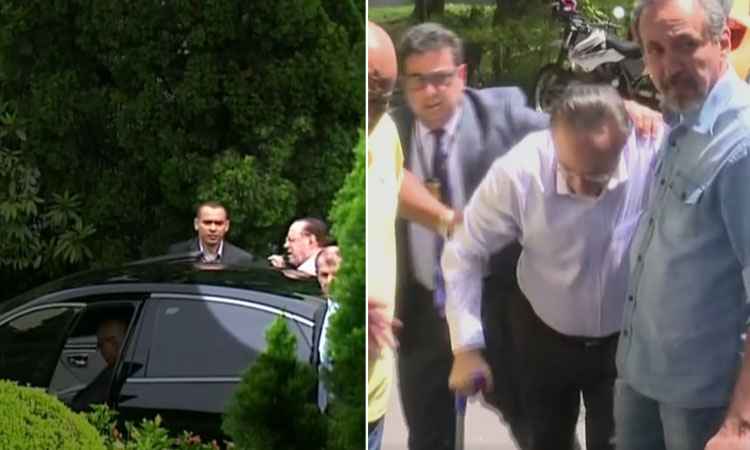 Preso, Maluf entra no carro sem ajuda e sai mancando de bengala - Reprodução/ TV Globo