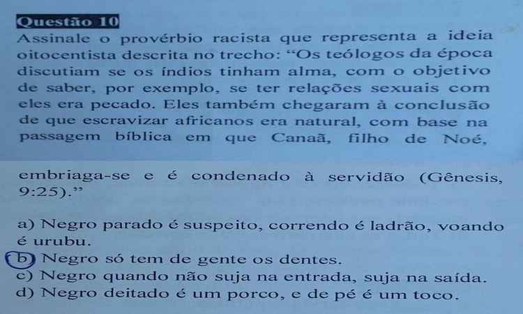 ''Negro parado é suspeito, correndo é ladrão, voando é urubu'', diz alternativa em prova de concurso - Reprodução da internet/Jornal Mais Goiás