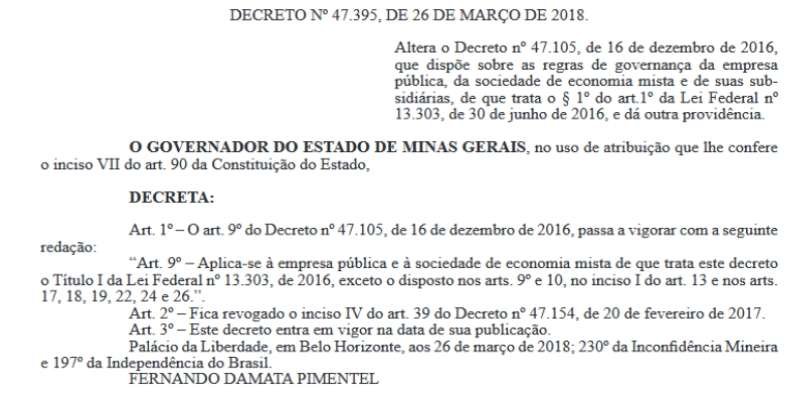 MP considera inconstitucional decreto que permite nomeação de 'ficha suja' em Minas - Diário Oficial/Reprodução