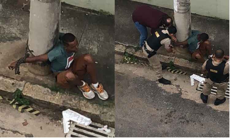Moradores amarram em poste suspeito de tentativa de roubo no Bairro Serra - Divulgação