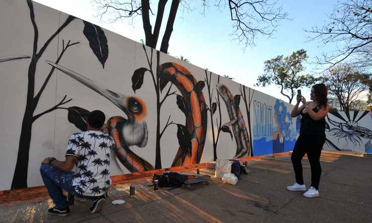 Grafites em tapumes da Praça da Liberdade serão finalizados nesta terça-feira - Ramon Lisboa/EM/D.A Press