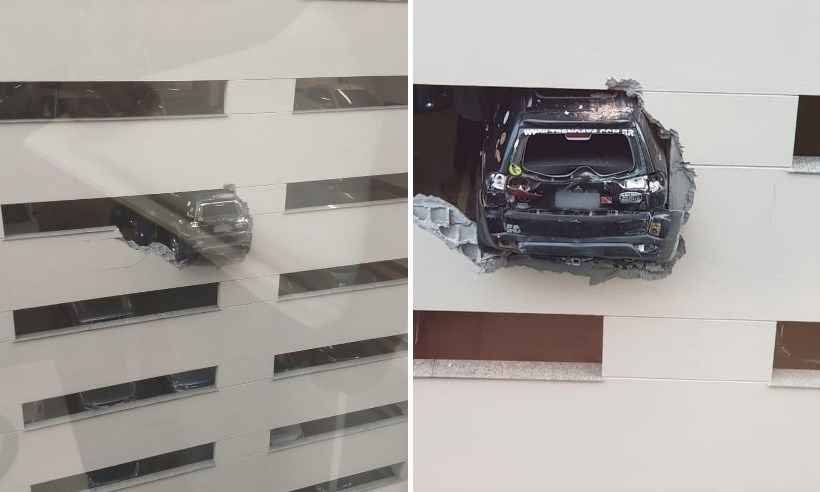 Carro fica pendurado no 14º andar de um prédio no Rio de Janeiro - Reprodução/Redes sociais