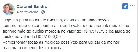 Deputado mineiro descumpre promessa de abrir mão de verba de R$ 27 mil  - Facebook/Reprodução 