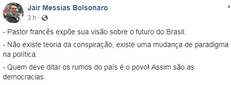 Bolsonaro publica vídeo de pastor que o aponta como 'escolhido' de Deus para governar o Brasil  - Facebook/Reprodução
