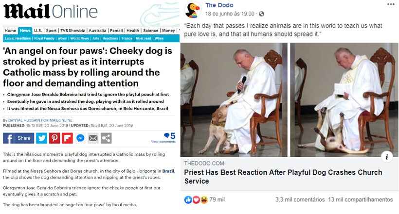 Padre de BH celebra missa com cachorro e vira notícia internacional - Reprodução da internet Daily Mail / Reprodução Facebook