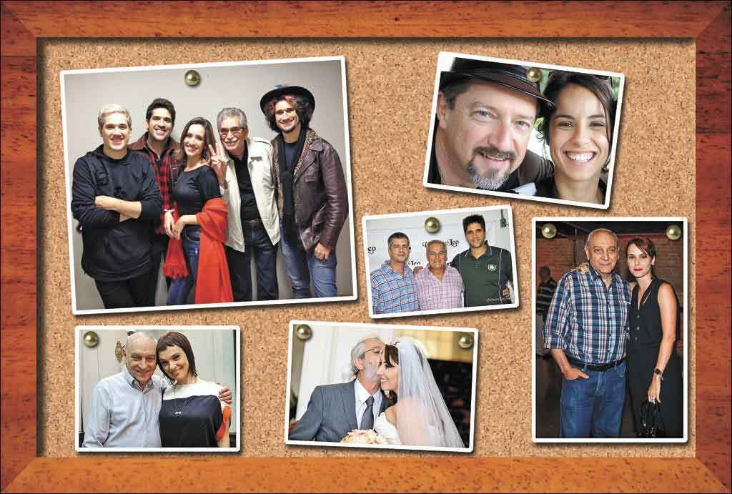 Pais de artistas famosos comentam seu orgulho com o sucesso dos filhos - Montagem de fotos de Seu Wilson Oliveira entre os filhos Rogério Flausino (à esq.), Wilson Sideral, Letícia e Flávio Landau; Marcos Horta e a filha atriz, Andreia Horta; Ronald Zapala e seus filhos cantores sertanejos, Victor e Leo; Rogério Falabella com as filhas atrizes Debora e Cynthia Falabella; Itamar Machado de Souza beija a filha escritora, Paula Pimenta, em seu casamento
