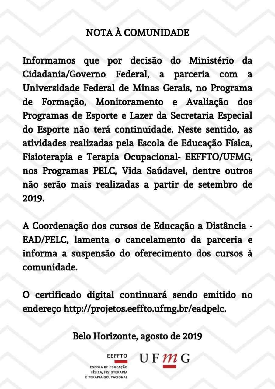 Cortes no MEC forçam UFMG a encerrar cursos gratuitos para gestores esportivos - Reprodução/WhatsApp