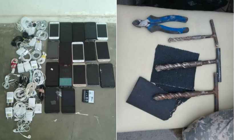 Alicate de corte, serra e celulares: materiais são encontrados na Penitenciária Nelson Hungria  - Reprodução/WhatsApp