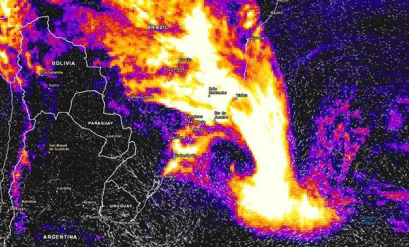 Ciclone no litoral brasileiro contribui para chuva recorde em BH - Reprodução Climatempo