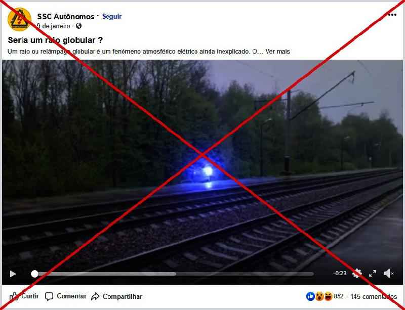 O vídeo de uma luz cruzando os trilhos de trem mostra efeitos visuais gerados por computador, não uma centelha, ou raio globular