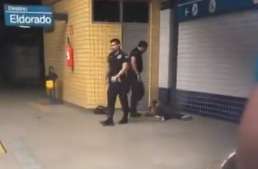 Covardia: vídeo mostra segurança do metrô de BH chutando rosto de homem algemado - Reprodução/Twitter