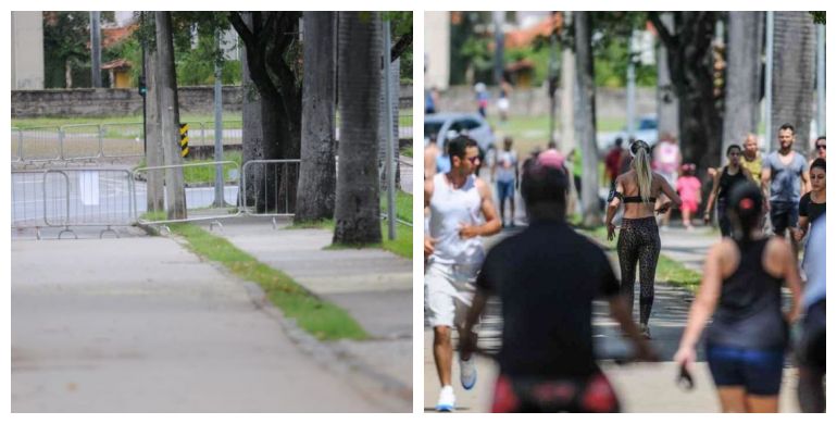 Bloqueada por grades, orla da Lagoa da Pampulha amanhece vazia uma semana após 'flagra' do EM - Leandro Couri/EM D.A. Press