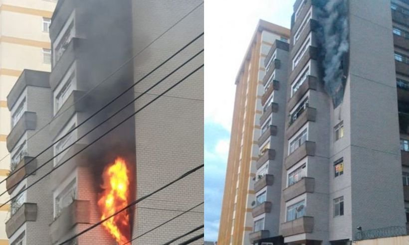 Apartamento pega fogo na Região Oeste de BH - Reprodução/WhatsApp e divulgação/Corpo de Bombeiros