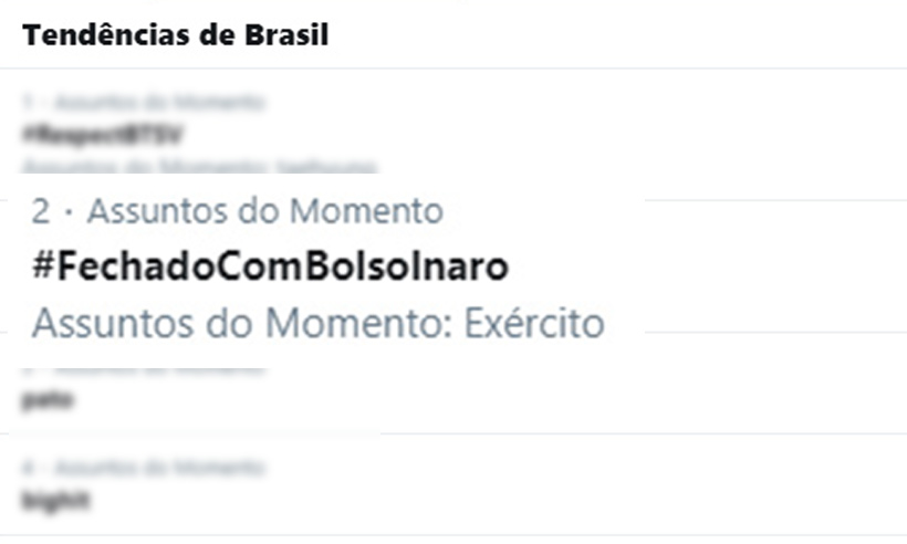Hashtag de apoio a Bolsonaro com erro de grafia fica nos Trending Topics - Reprodução da internet/Twitter