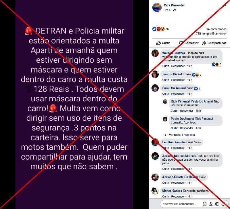 Checamos: Dirigir sem máscara contra COVID-19 não é infração de trânsito