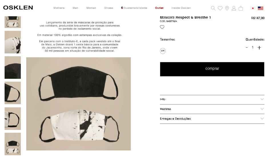 Coronavírus: grife vende máscaras de pano a R$ 147 e viraliza na internet - Reprodução/Internet
