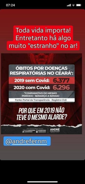COVID-19: Instagram oculta postagem de Bolsonaro com informação falsa