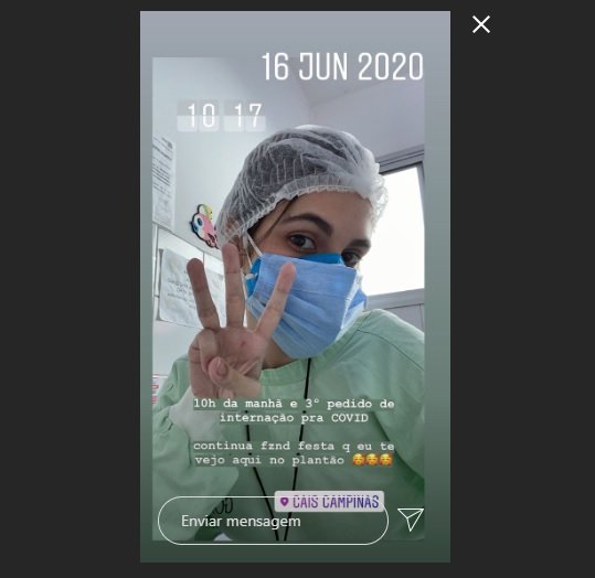 'Continue fazendo festa que eu te vejo aqui no plantão', diz médica que atua no combate à COVID-19 - Reprodução Instagram