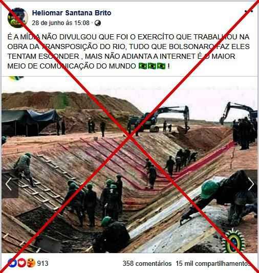 Checamos: Foto de militares trabalhando em obra de transposição do rio São Francisco foi tirada no governo Dilma