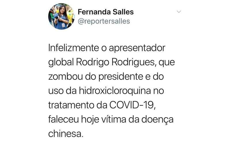 Jornalista bolsonarista apaga tuíte em que ironiza morte de Rodrigo Rodrigues - Twitter/Reprodução