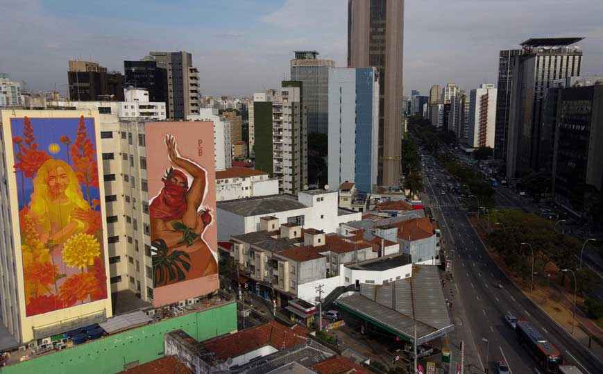 Festival NaLata colore prédios de São Paulo com 12 murais - Miguel Schincariol/AFP