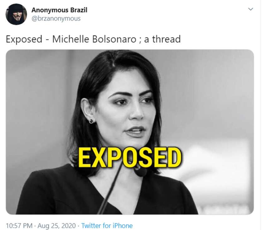 Hackers vazam dados atribuídos à primeira-dama Michelle Bolsonaro - Twitter/Reprodução