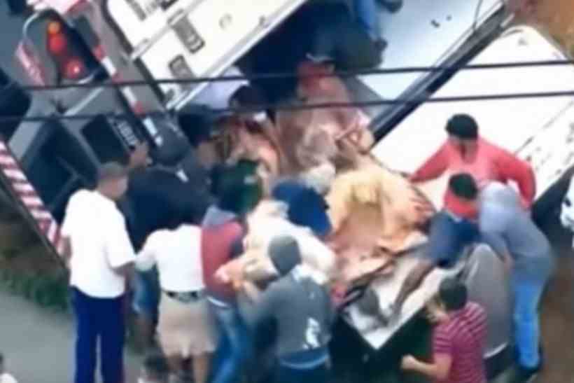 Vídeo: carga de carne é saqueada após carreta tombar em São Paulo - Reprodução/Internet
