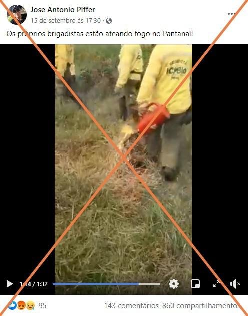Checamos: Vídeo não mostra brigadistas causando incêndio no Pantanal, mas técnica de combate a chamas