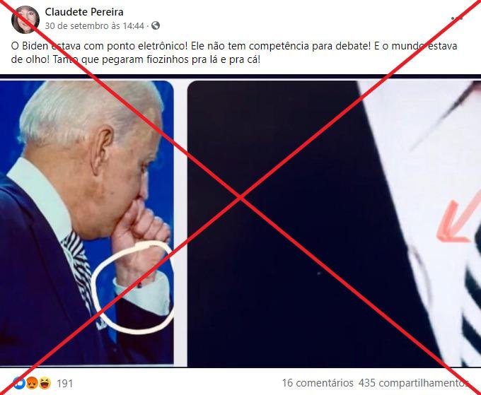 Checamos: Biden não estava usando ponto eletrônico no debate com Trump